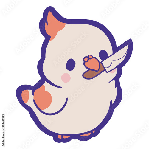 Cute bird holding a knife in its beak