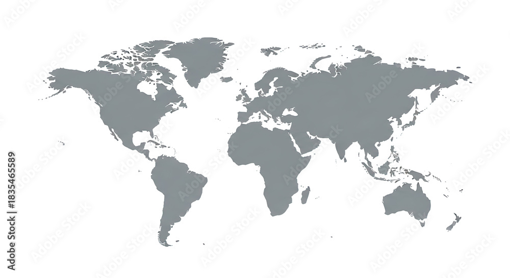 Naklejka premium World map in gray isolated on transparent background showing continents and countries