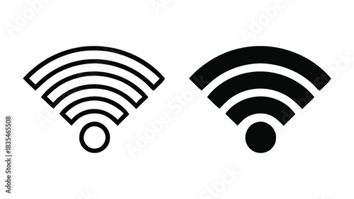 Two stylized wi fi signal icons one outline and one filled black