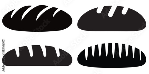 Minimal Bread Loaf Icon Set – Flat Stroke Style Bakery Symbol on White Background