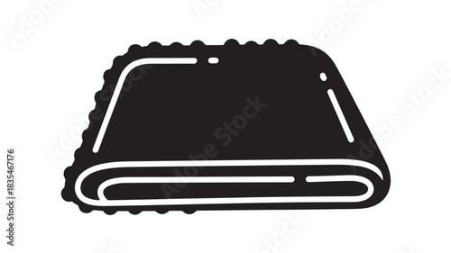 Sleek black and white icon design representing a neatly folded textile material perfect for modern home goods or fabric industry concepts