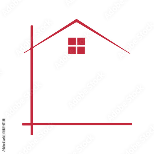 Minimal construction line art house logo designed for architects, builders, real estate developers, and home improvement services. Clean geometric outline symbol