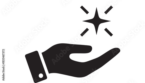Elegant black silhouette of a hand presenting a sparkling star representing quality service achievement or brilliant idea concept for business success