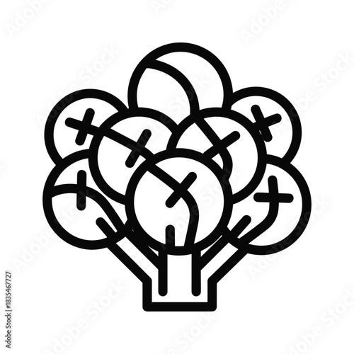 Stylized broccoli floret healthy nutrition source with diet rich fiber food icon