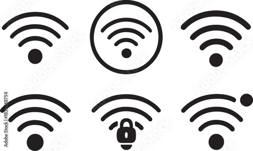 wireless network icon out line silhouette vector set