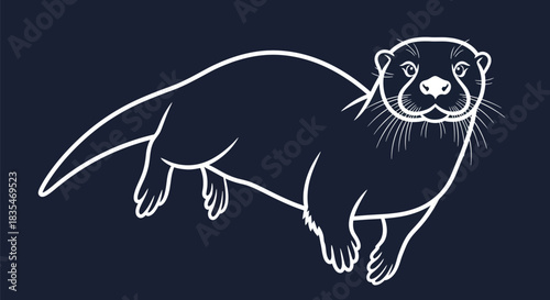 Detailed Line Art Illustration of a Sleek and Graceful Otter.
