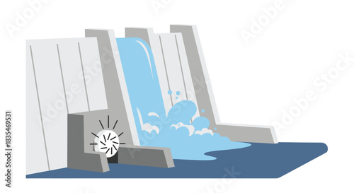 Illustration of a dam with water flowing