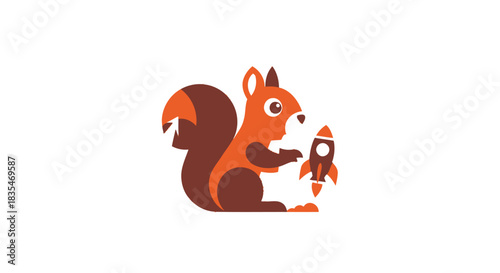 Cartoon squirrel holding a rocket, geometric style