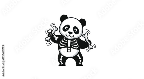 Panda skeleton holding bones