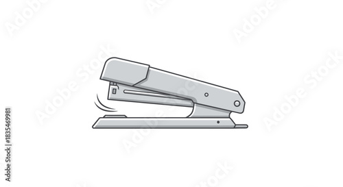 Gray stapler with curved lines indicating motion