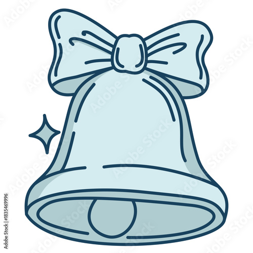 Glacial holiday bell icon with bow and sparkle graphic element
