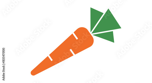 Orange cartoon carrot with green geometric leaf tops on white