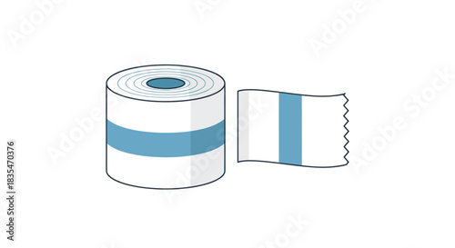 White tape roll with a blue band, next to detached piece with zig-zag edge