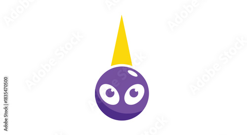 Cartoonish purple orb with large eyes and a yellow cone on top