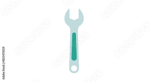 Flat, light-blue wrench with a teal handle segment and a hexagonal socket