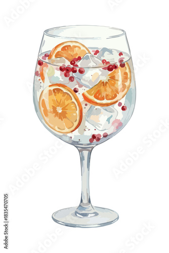 Winter gin tonic - vector watercolor illustration
