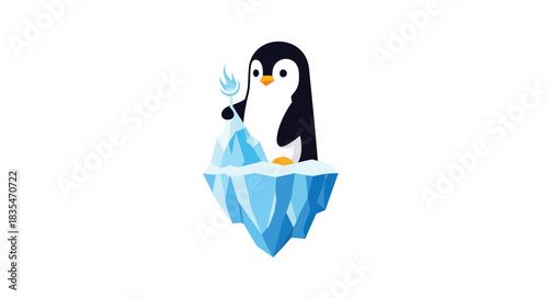 Penguin on iceberg holding icy torch