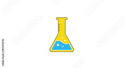 Yellow flask holds wavy blue liquid