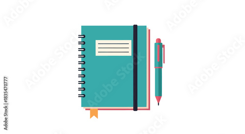 Teal notebook with a pen