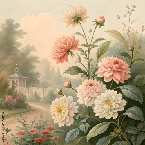 Seamless pink floral pattern with roses and leaves design