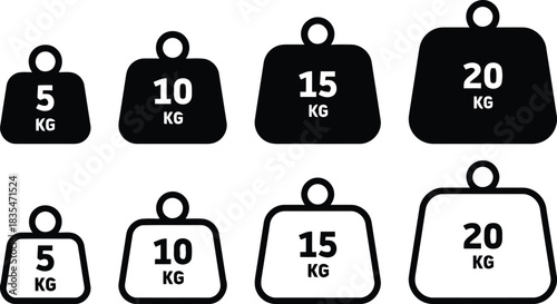 weight, kilogram, kg, 5kg, 10kg, 15kg, 20kg, icon, symbol, fitness, gym, exercise, sports, training, workout, strength, heavy, load, equipment, black, white, silhouette, graphic, design, illustration,