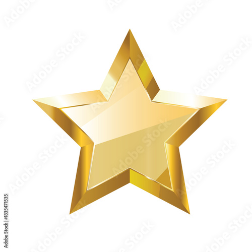 Radiant golden three dimensional star shines against a crisp white background