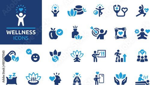 wellness, health, icons, medical, yoga, meditation, healthy lifestyle, fitness, nutrition, relaxation, spa, care, heart, love, balance, peace, sleep, apple, target, teamwork, growth, capsule, lotus, s