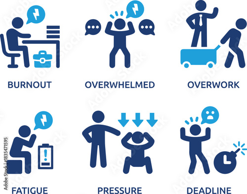 burnout, overwhelmed, overwork, fatigue, pressure, deadline, stress, work, office, employee, manager, briefcase, computer, clock, bomb, alert, warning, sad, unhappy, tired, exhausted, mental health, i