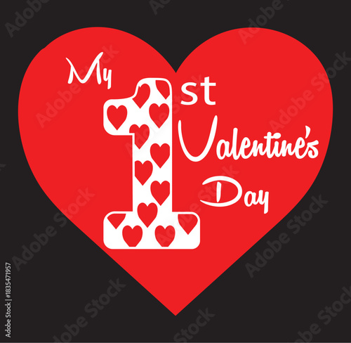Cute valentine s day heart silhouette with my first valentine s day text isolated on transparent background