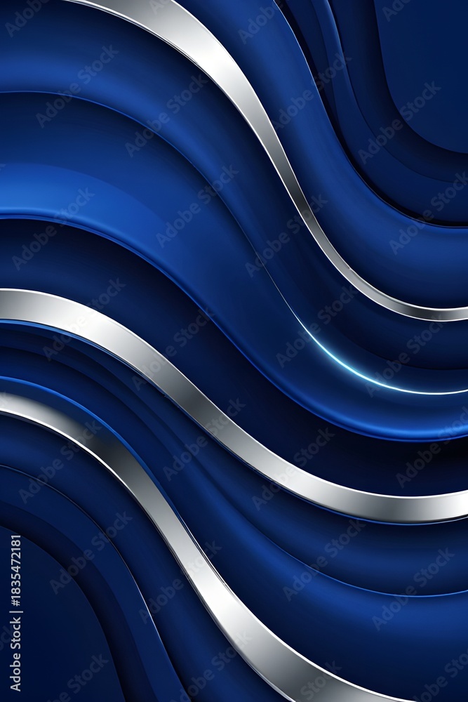 Obraz premium Elegant Blue Metallic Wave Abstract Background with Smooth Curved Lines
