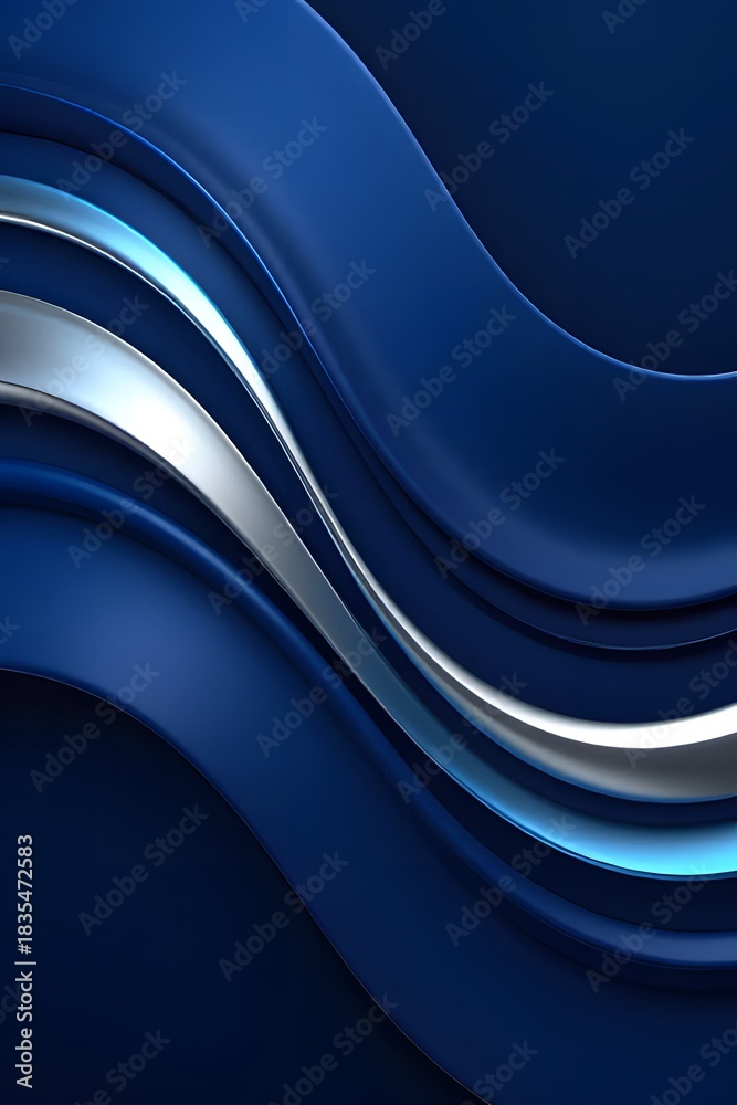 Fototapeta premium Elegant Blue Metallic Wave Abstract Background with Smooth Curved Lines