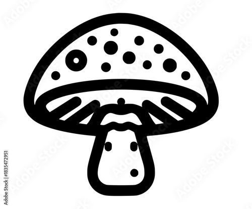 Black White Flat Vector Icon: Fly Agaric Mushroom - S | Clean, isolated vector art for creative projects.
