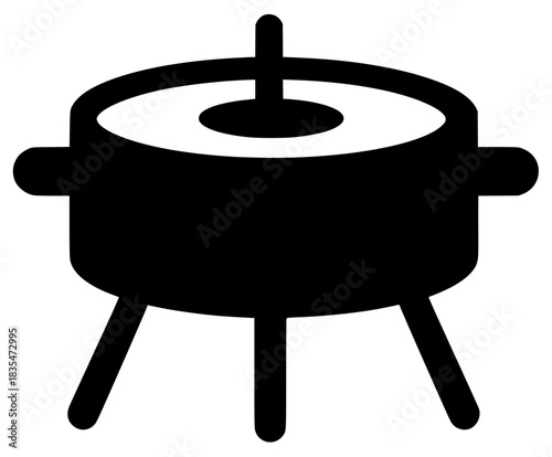 Fondue Pot Flat Vector Icon Black White Only Simple Bold 2 | Clean, isolated vector art for creative projects.
