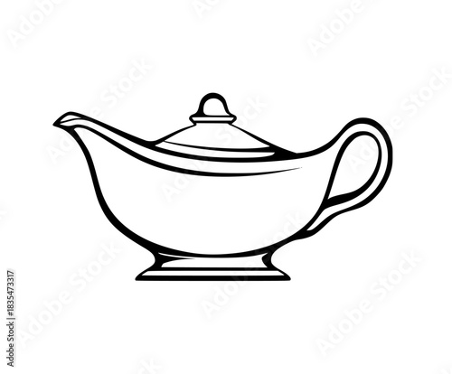 Elegant black white illustration vintage teapot lid. | Clean, isolated vector art for creative projects.
