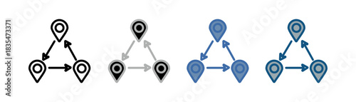 
coordinate icon set multiple style collection with three location and three arrow design