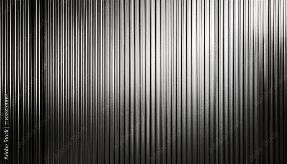 Fototapeta premium ribbed glass background in black and white gradient with a refraction effect rendered corrugated wall with reflective overlay
