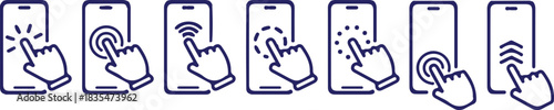 smartphone touch screen bule line icons set vector design illustration 