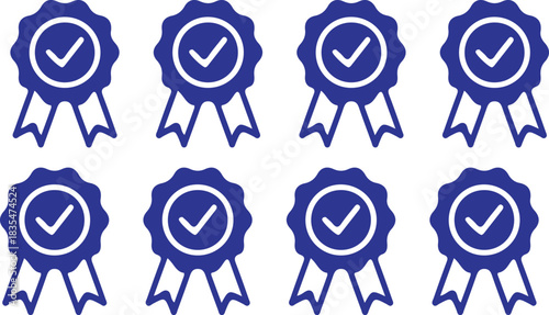 8 checkmark bule badge icons set vector design