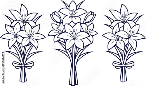 Funeral Flowers Set in Outline Strokes. Memorial Flowers Set in Clean Outline. Sympathy Flowers Set in Line Strokes. Remembrance Flowers Set in Outline Style. Tribute Flowers Set in Smooth Outline