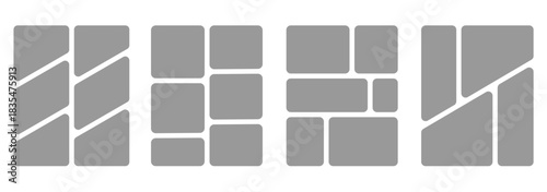 6 photo collage mockup frame. Image collage layout template set. Photo album or memory wall idea for banner, poster, mockup, flyer, brochure. Vector illustration