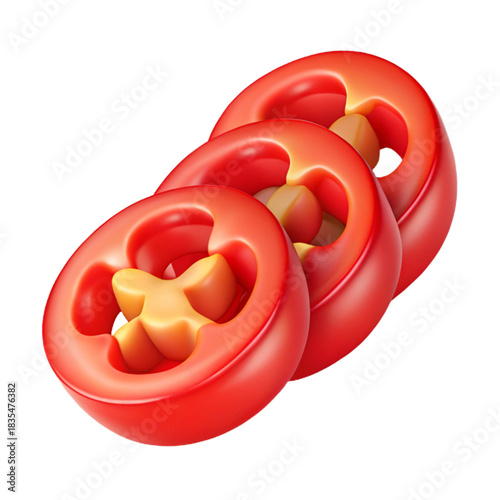 Sliced red chili peppers on black background