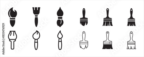 Painting tools icon set, outline style. creative art equipment linear icons collection