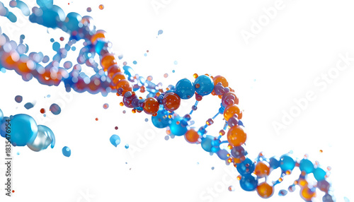 Abstract 3D rendering of a double helix structure composed of spheres on a black background