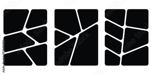 Bento grid abstract layouts with geometric tiles and rounded corners. Modern modular UI design panels, trendy web interface templates, collage frames and infographics. Vector illustration.