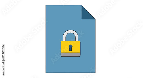 Secure Document Stylized blue document icon with a golden padlock on the front, top right corner is folded over