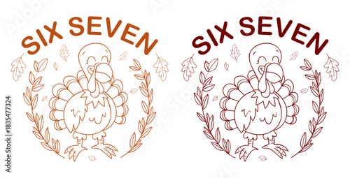 Silhouette of a turkey with autumn leaves and festive text for thanksgiving and cozy season celebrations isolated on transparent background