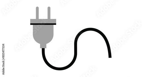 Grey plug with prongs and black cord, stylized