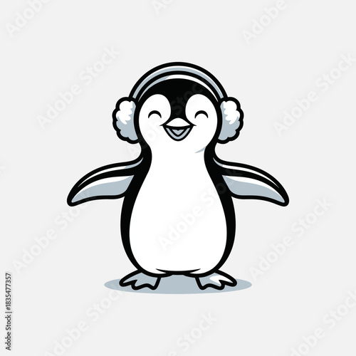 Happy penguin wearing earmuffs