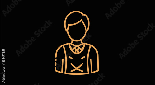 Golden Line Art Illustration of a Person with Crossed Straps.