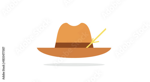 Illustration of a tan fedora with a yellow feather